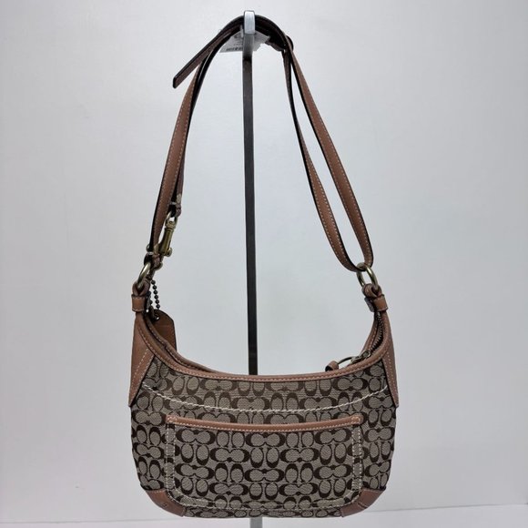 Coach Jacquard Logo Zip Top Baguette Convertible Shoulder Bag Brown - Picture 9 of 9